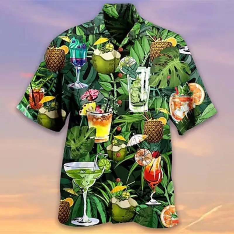 Heren Overhemd Zomer Hawaiiaans Overhemden Patroon Bedrukt Drank Casual Vakantie Korte Mouwen Button Down Bedrukte Kleding Mode Om