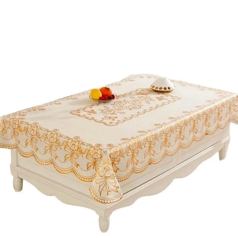 

Gold Stamped Waterproof Oil-Proof Table Cloth Elegant Bow Pattern Heat-Resistant Tablecloth Home Decoration Dustproof Cloth