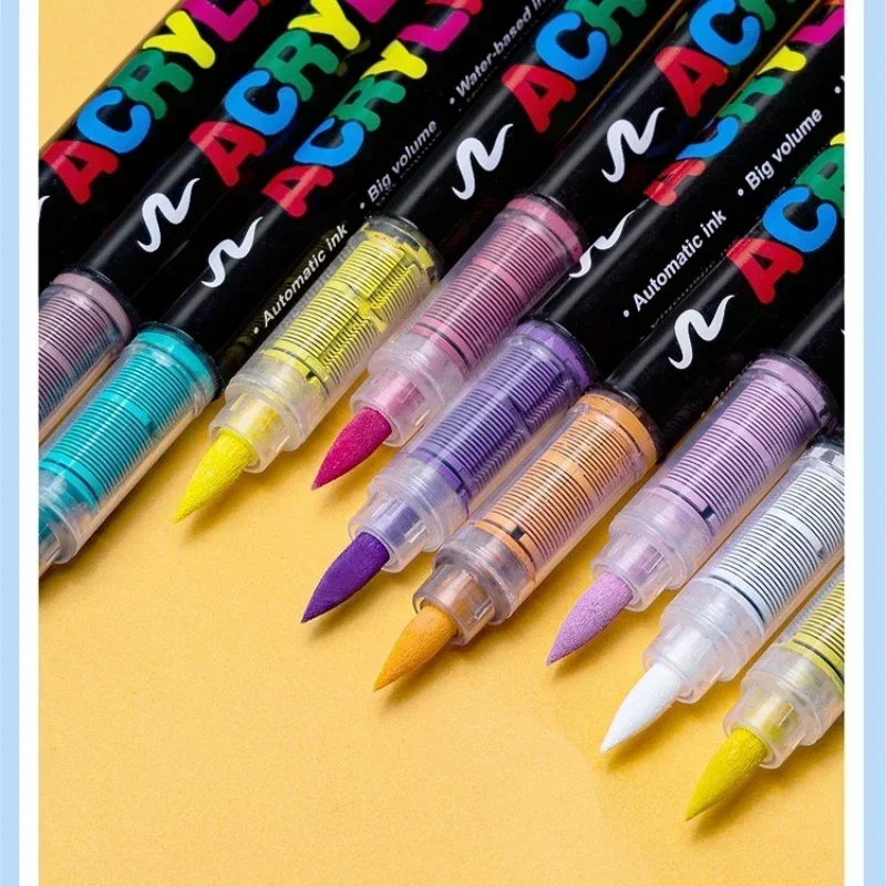 GUANGNA 14 Colors Direct-liquid Acrylic Paint Pens Brush Marker Pen for Rock Painting Stone Ceramic DIY Art Pens
