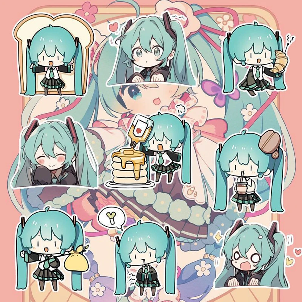 Set de 60 Pegatinas de Hatsune Miku, Figuras de Acción de Megurine Luka, Kagamine Rin y Len, Kaito, Meiko, Muñecas Virtuales de Música, Regalo