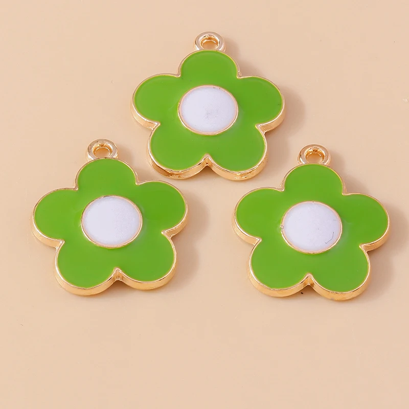 20 Stück niedliche, gemischte grüne Emaille-Blumenanhänger für die Schmuckherstellung, zum Basteln von Ohrringen, Halsketten, Armbändern und anderen Accessoires. – Detail 6