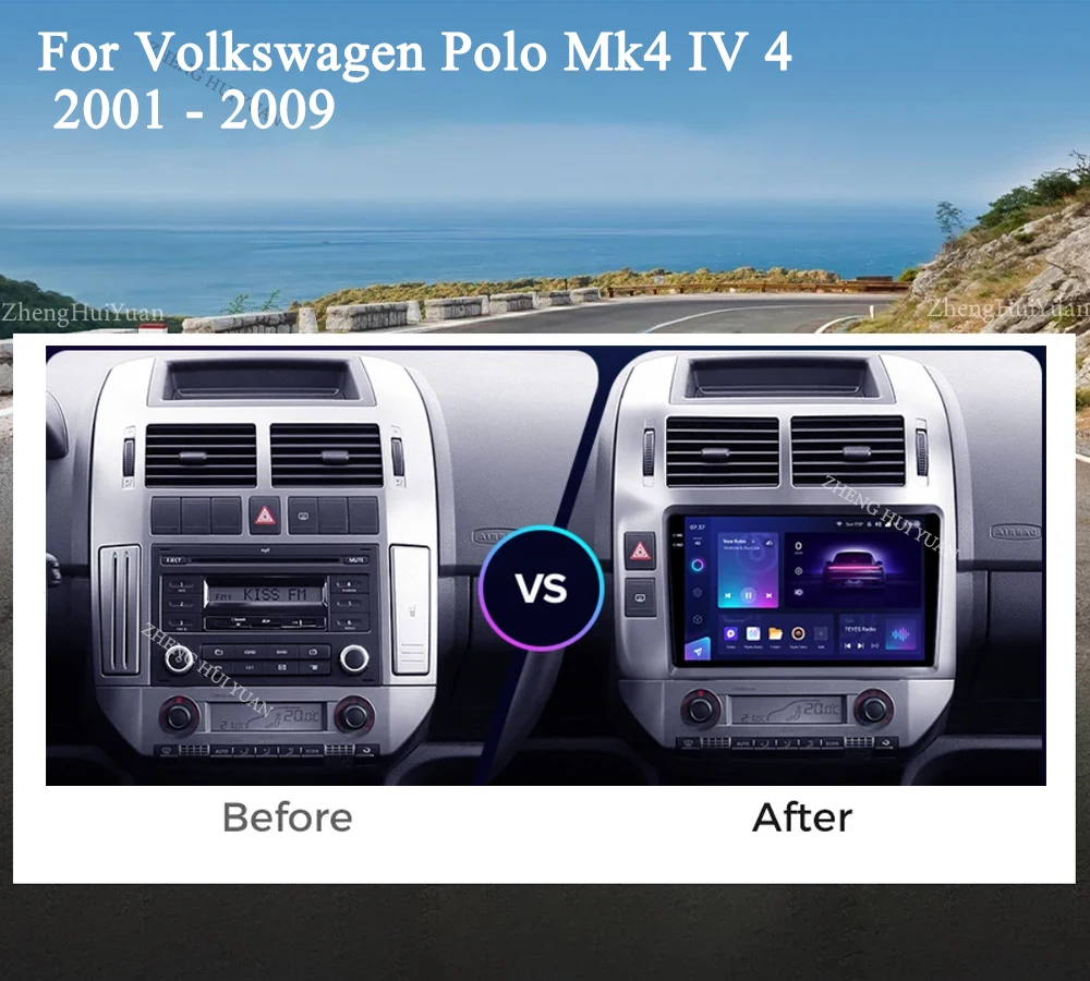Android 16 For Volkswagen Polo Mk4 IV 4 2001 - 2009 Carplay Auto 2K Screen Car Radio Multimedia Player WIFI+4G Autoradio Stereo