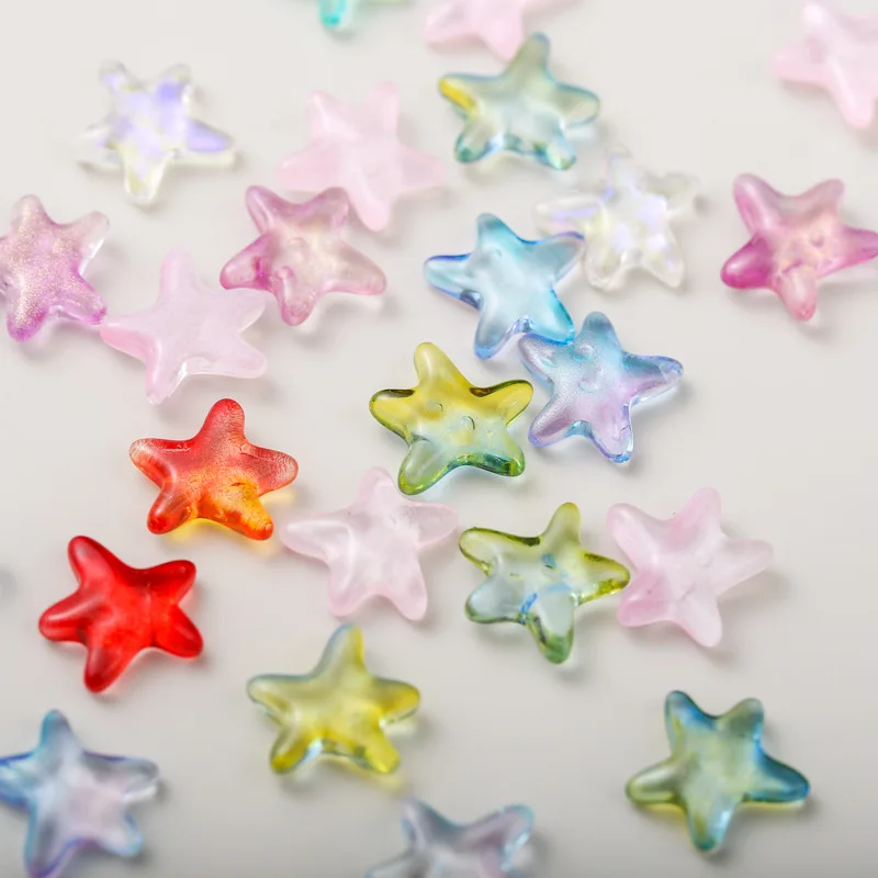 20Pcs Mixed Color Glass Starfish Nail Rhinestones Gradual-change Nail Polish Water Ripple Aurora Crystal Pentagram Nail Charms