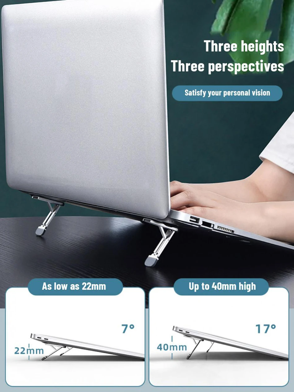 Xnyocn Laptop-Ständer, Aluminiumlegierung, Mini-Klapphalter, 3-Höhenverstellung, Notebooks, Halterung, Zubehör für MacBook, Smartphone – Detail 10