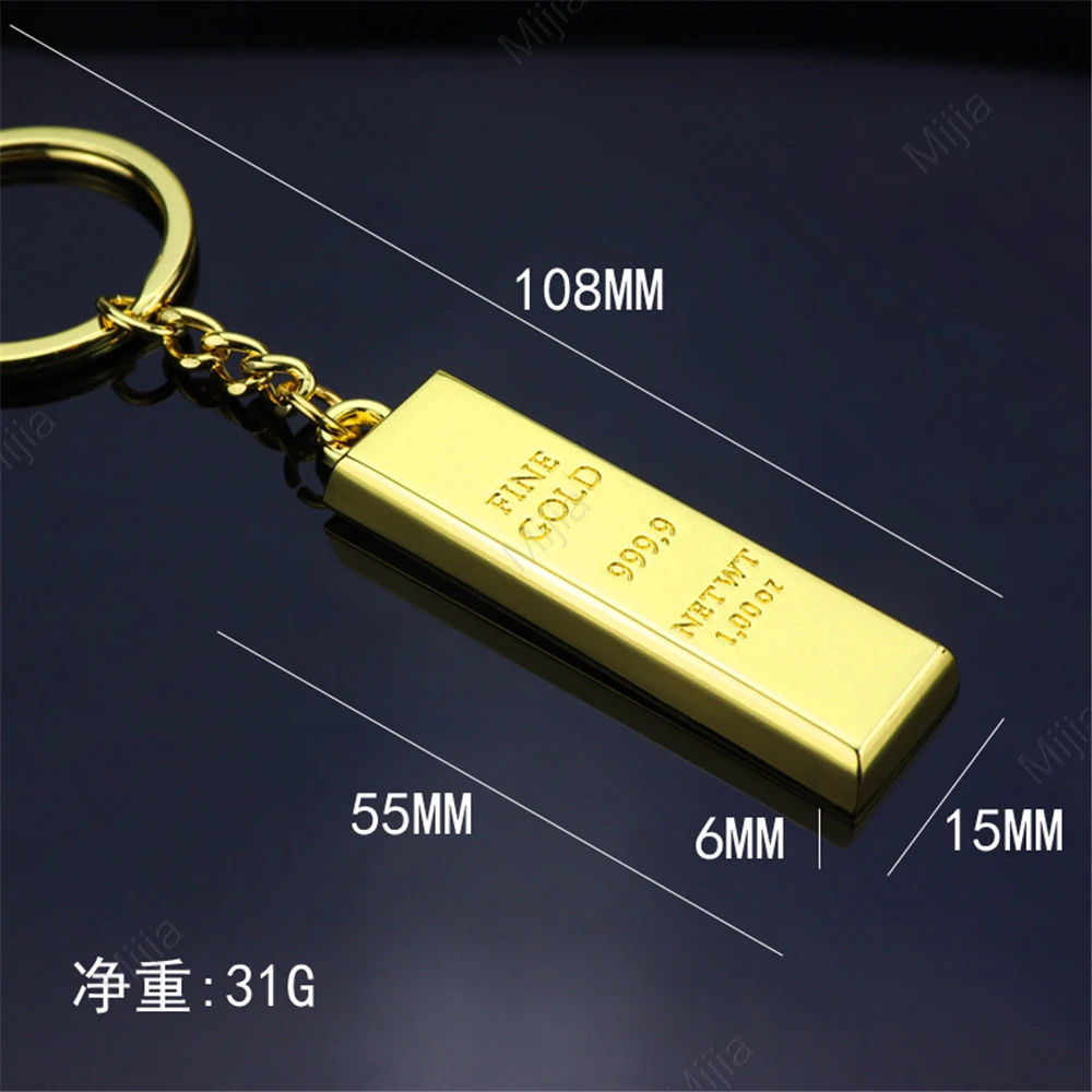 Metal Faux Ingot Bullion Keychain for Women Car Key Chain Bag Charms Gold Plated Artificial Gold Key Rings Gift