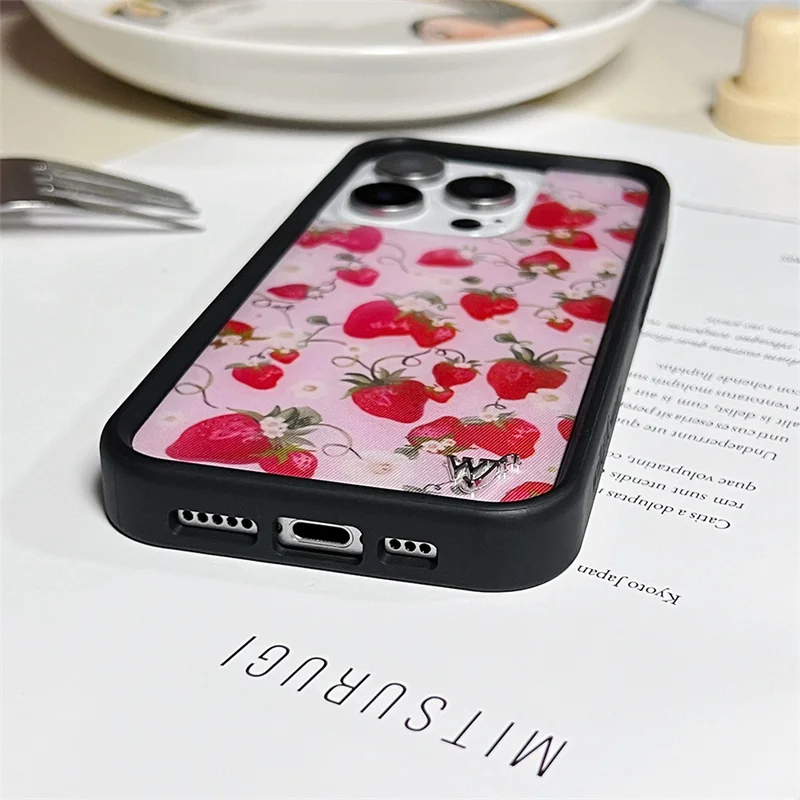 야생화 딸기 필드 Bow Beau 전화 케이스 iPhone 16 15 14 13 12 Pro Max Plus WF 스타 베리 러블리 오리 뒷면 커버