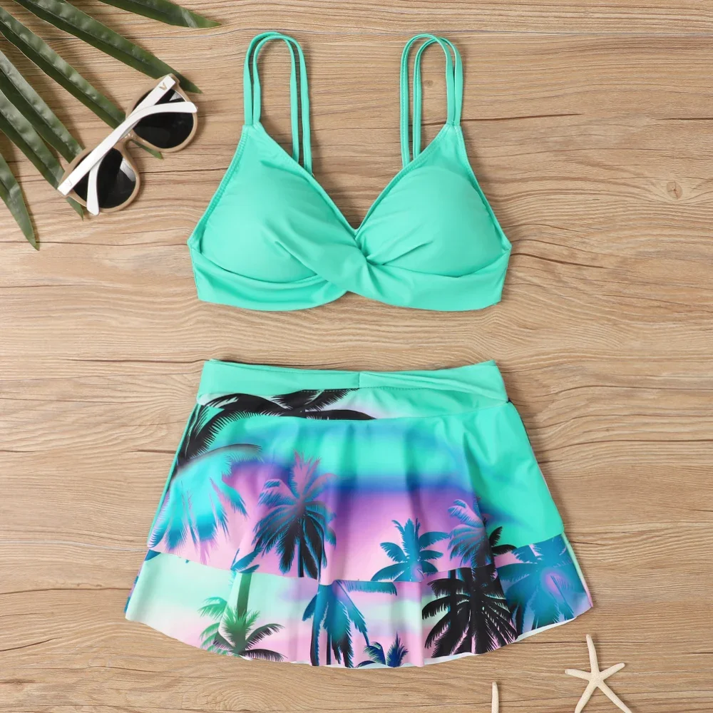 

Summer Sexy Bikini Halter Skirt Pants Two Piece Women's Swimwear Comfortable Sports Pool Resort Print Swimwear S-5XL