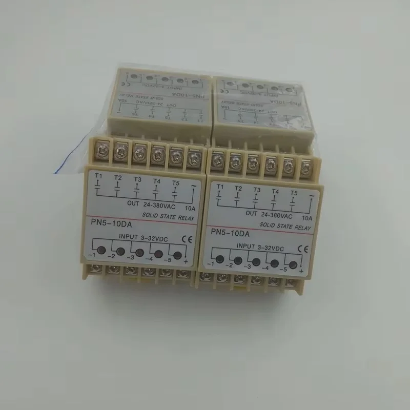 PN5-10DA 5 Groups Din Rail SSR Quintuplicate Five Input 3~32VDC Output 24~380VAC Single Phase DC Solid State Relay