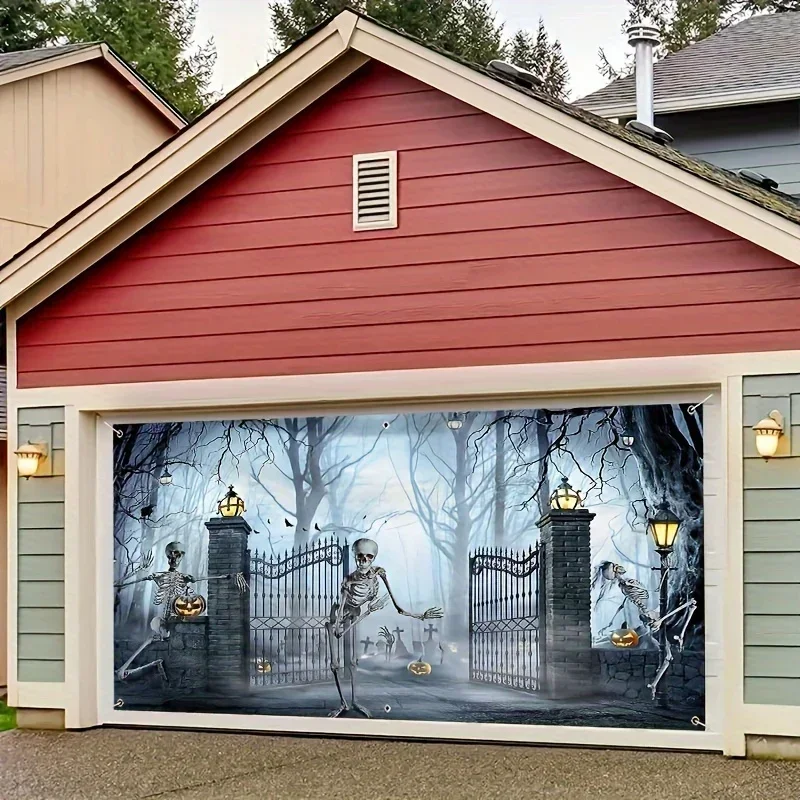 VIKAMA Halloween Garage Door Banner Ghost - ديكور خارجي كبير خلفية مثالية للحفلات والاحتفالات والعطلات