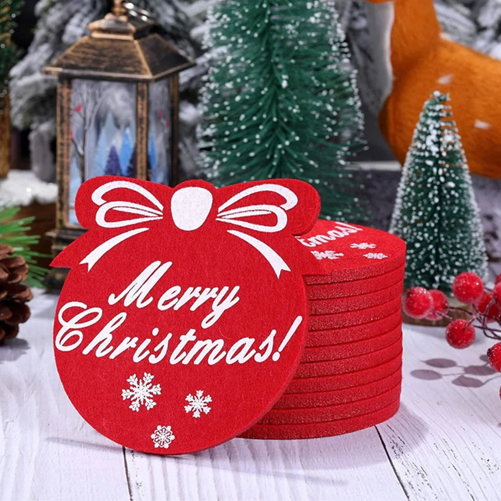 

10 Pcs Christmas Felt Coasters Heat Resistant Cushion Water Cup Mat Red Father Thickening Anti Scalding Table Protection