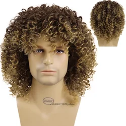 Afro Curly Wigs for Men Synthetic Hair Brazilian Style Mix Brown Wigs Natural Hairstyles Short Wigs Male Handsome Cool Hiarcuts