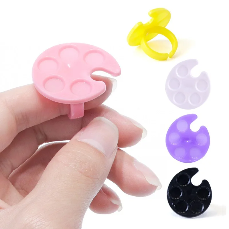 10pcs Mini Nail Art Palette Finger Ring UV Gel Polish Painting Drawing Pigment Holder Plates Case Manicure Tool