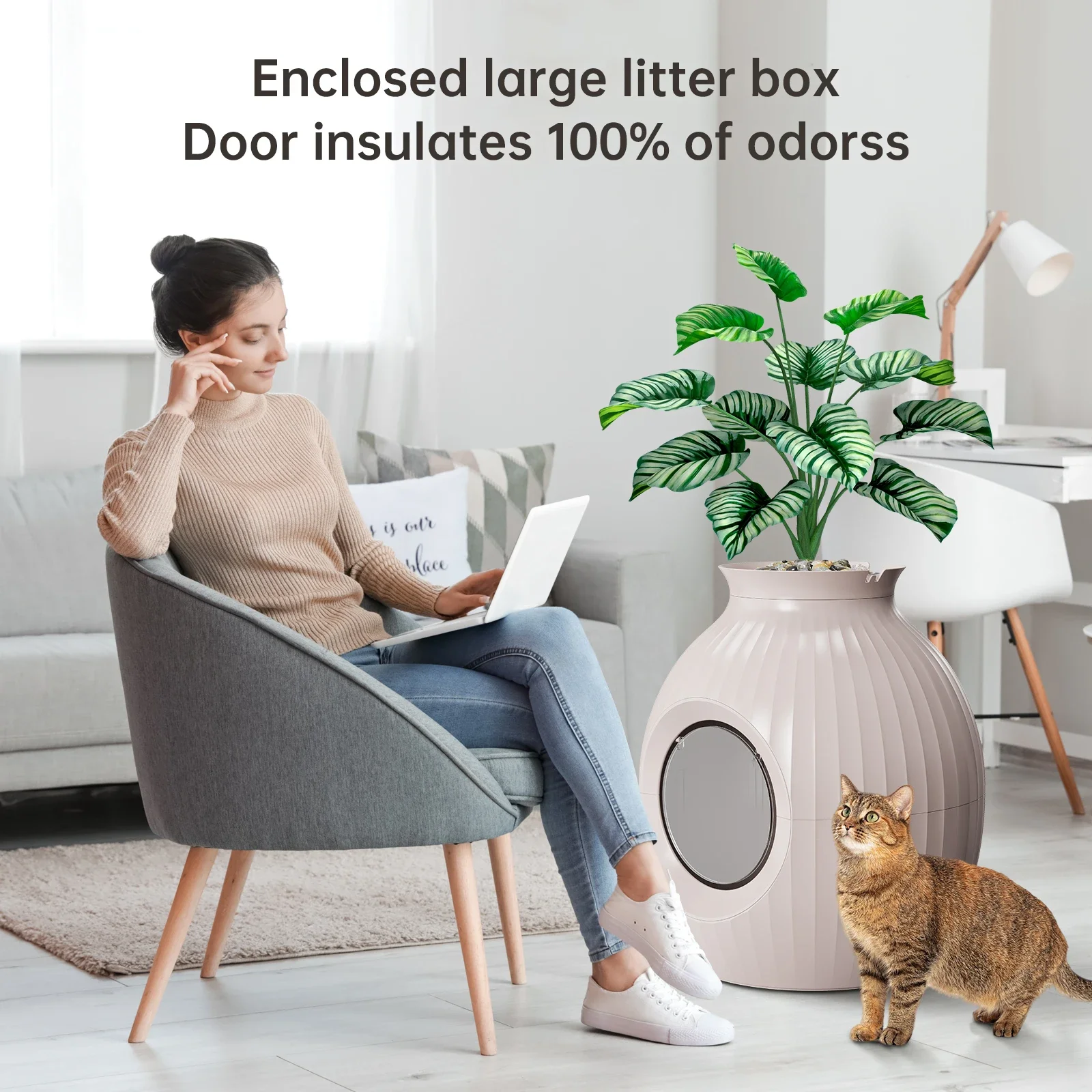 Extra Large XXL Smart Plant Eco-Friendly Low Noise Cat Litter Box Deodorizer Hidden Design Urine Leak Prevention Accessory view 4