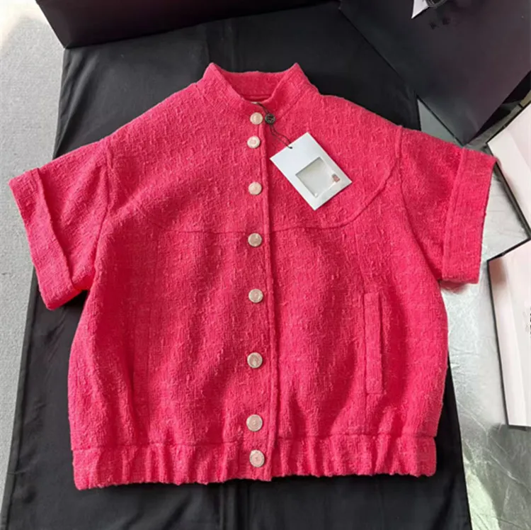 

Customization European women's fashion 2026 spring new collection Short-sleeved stand-up collar tweed coat and skirt fashion set