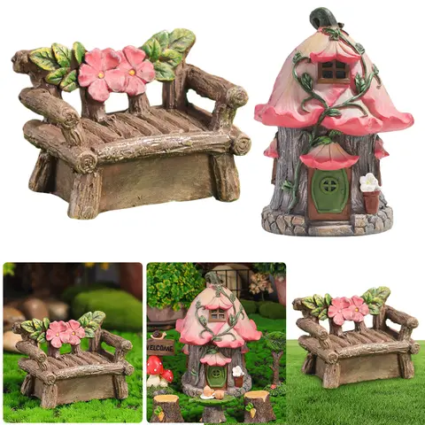 Kit de jardin féerique en résine, Kit de chaise de maison féerique Miniature, Figurines de chalet de jardin pour jardin féerique, paysage de mousse Miniature, bricolage