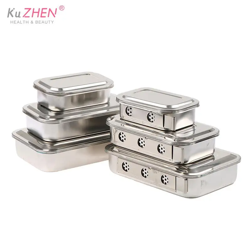 201 Stainless Steel Thick Sterilization Tray Box With Or Without Hole Square Plate Cover Surgical Equipment Disinfection Box