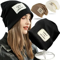 2023 Fashion Letter Pile Hat Woolen Knitted Cap Japanese Retro Women's Bonnet Solid Colors Soft Skullcap For Girls Wool Beanies