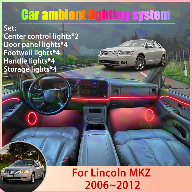 Para Lincoln MKZ 2006~2012 Zephyr MK1 2007 2008, Juego de Luces Ambientales para Auto 2/24 en 1, Lámpara RGB con Efecto de Sombra, Conjunto de Luces Ambientales