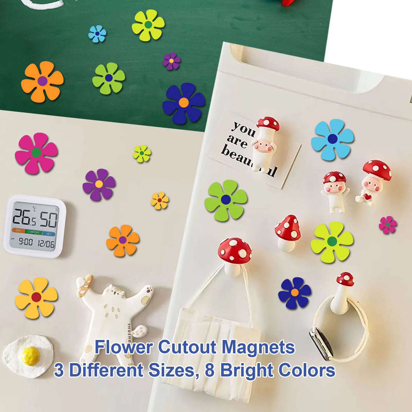 24PCS Flower Cutout Magnets Cute Colorful Magnet Decals for Refrigerator Whiteboard Car Door Decorative Magnets