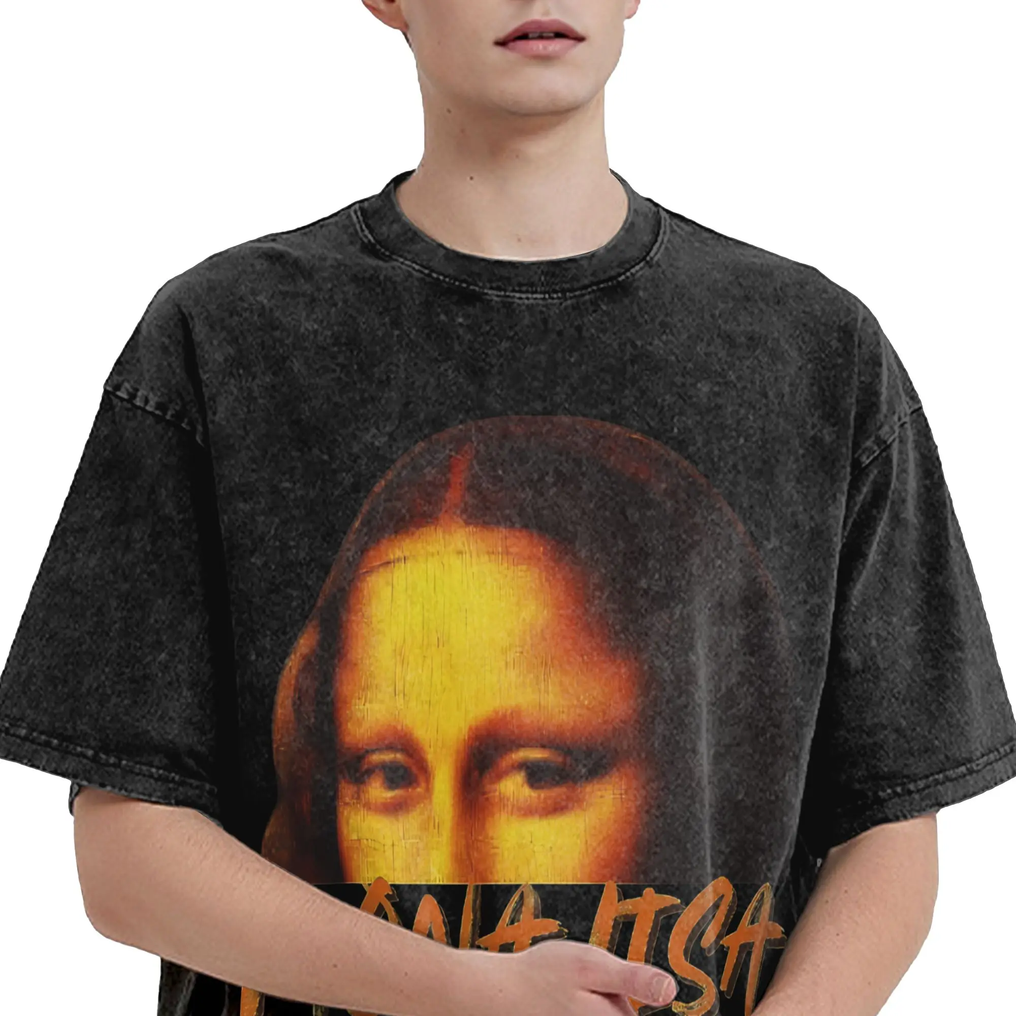 Harajuku Washed Shirts La Gioconda Mona Lisa Merch Retro T Shirt Harajuku  Streetwear Short Sleeve Summer Tees
