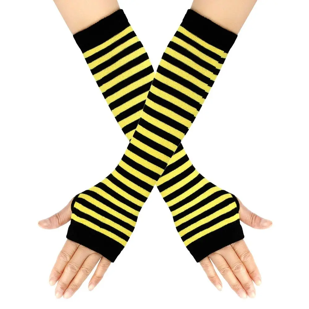 Classic Soft Fingerless Long Glove Striped Long Sleeve Elbow Mitten Arm Cover Cool Stretch Gloves Outdoor Activities