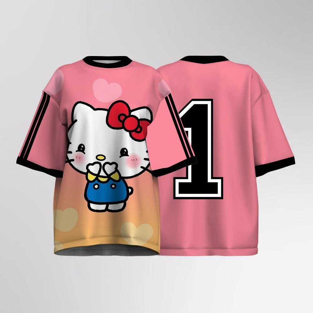 

Hello Kitty print Women's Number Print Y2k Oversized Jersey Shirts O Neck Number Graphic football Shirt Tops
