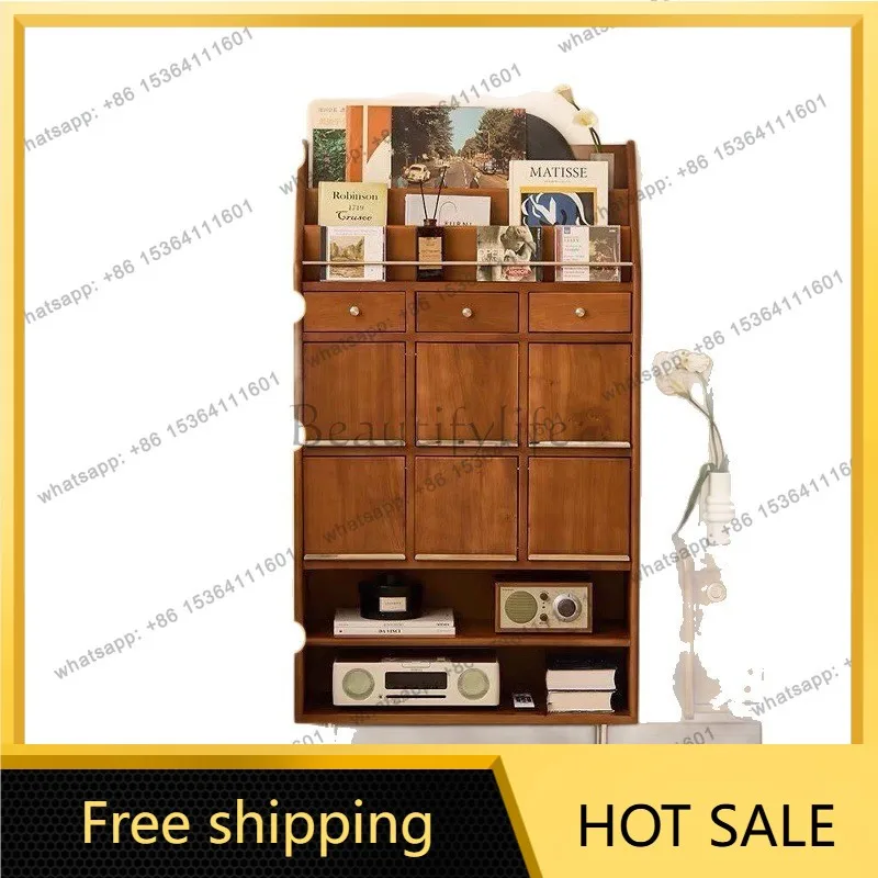 LS Nordic solid wood magazine cabinet medieval living room display storage medieval newspapers bedroom locker