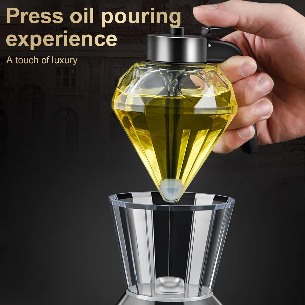 Rautenförmiger Honigspender aus Glas mit Ständer, 200 ml, Ölspender mit großem Fassungsvermögen, multifunktionale Ölflasche, Essig und Soße – Detail 4