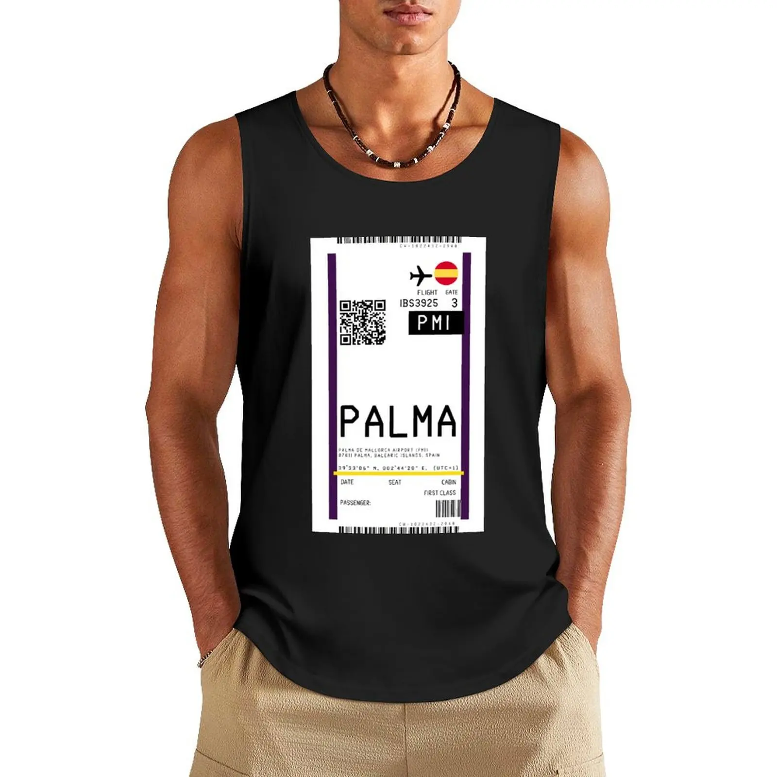 Palma de Mallorca International Airport (PMI) Boarding Pass rickrolled Tank Top Vest sleeveless shirt man gym