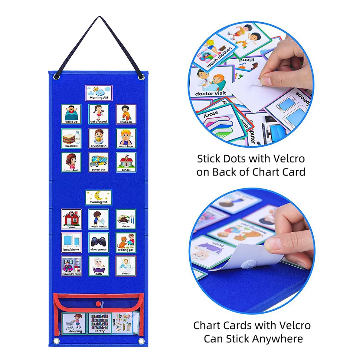 Il nuovo programma visivo per bambini Grafico di routine giornaliera con 70 carte Calendario tascabile per l'apprendimento dell'autismo Strumento comportamentale per la scuola