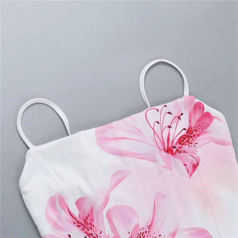 Women's Flower Print Top Sleeveless Backless Going Out Crop Tops Spaghetti Strap Summer Slim Fit Camisole