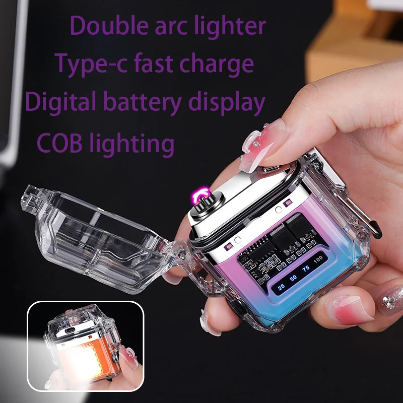 

Outdoor waterproof with lighting arc lighter transparent shell power display Type-c charging lighter