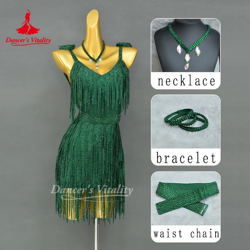 Vestidos de baile latino para mujer, traje de actuación con piedras completas, faldas de competición de Tango, Rumba, Chacha, adultos y niños