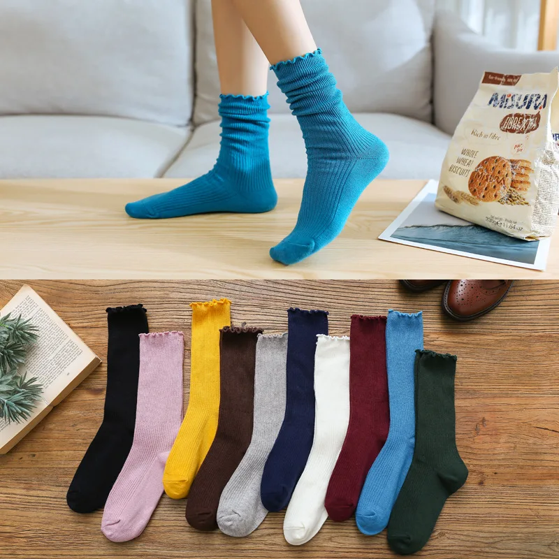 

Spring and Autumn Women's Thin Cotton Pile Socks Japanese Retro Solid Color Casual Socks Women Socks