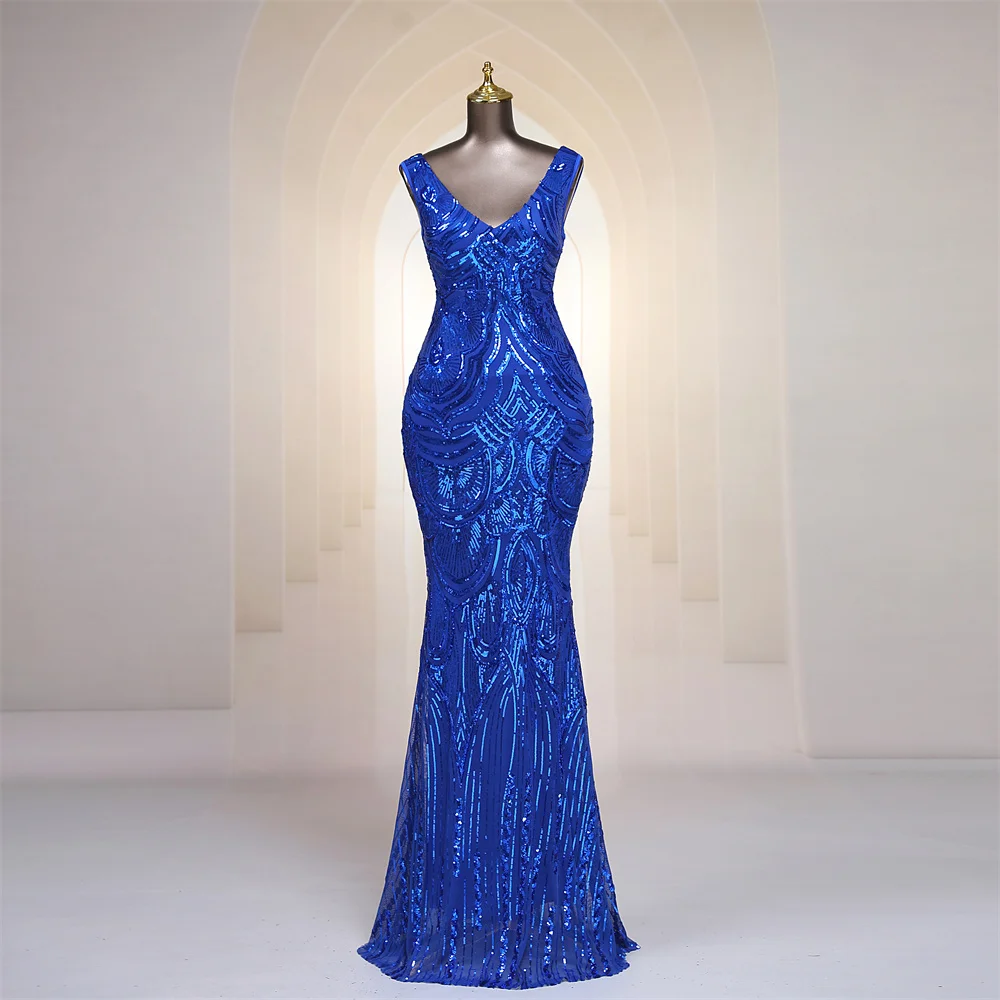 Elegant V Neck Bright Blue mermaid Evening dresses vestidos de fiesta robe de soiree de mariage prom dresses party dresses