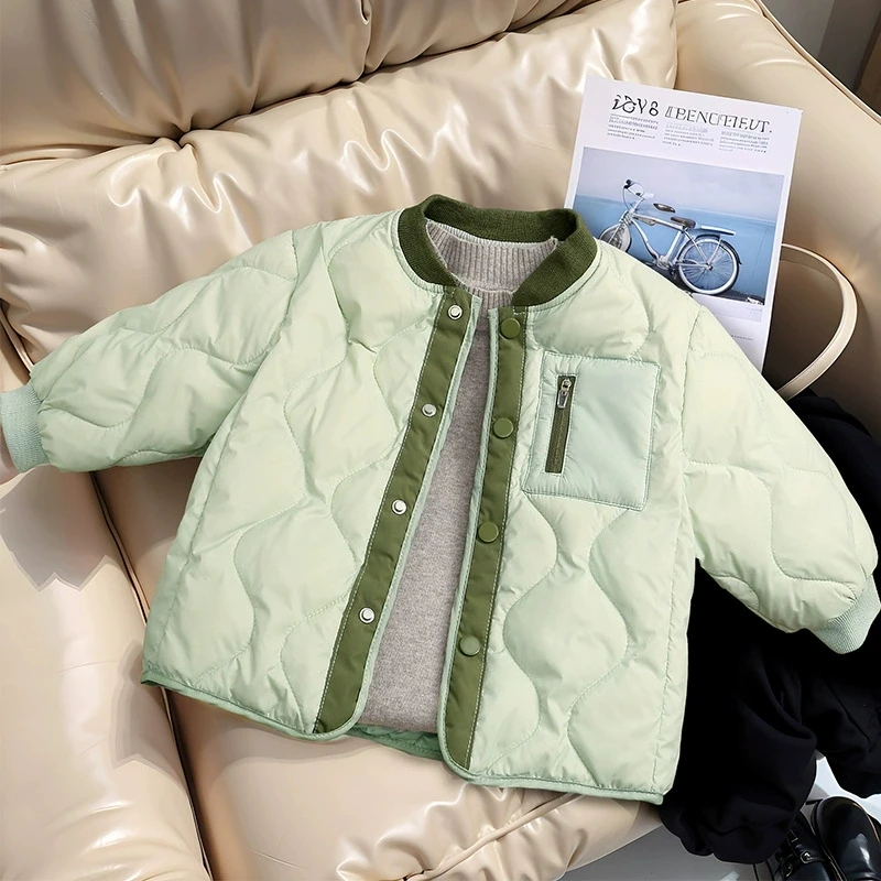 2-6 Years Kids Fashion Splicing Cotton Jacket Autumn Winter Lightweight Warm Single-breasted Coat Boys Girls Casual Outerwear