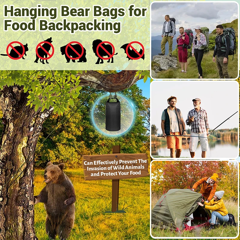 Kit para colgar bolsas de oso, bolsas de oso impermeables de 3L-30L para comida, mochilero, Camping, supervivencia, bolsa impermeable para teléfono IP68
