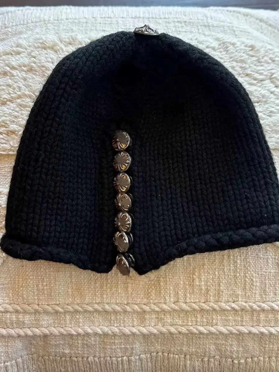 Cleanfit  Distressed Handmade Buckle Cross Cotton Yarn Knitting Woolen Cap Lazy Feeling Pile Sle Big Head Toque