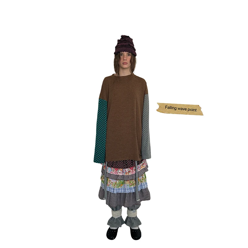 

Spring 2026 Long Sve Sweatirt Base irt Korean Design Stripe Splicing Polka Dot Versatile Base irt Breathable Cotton ...