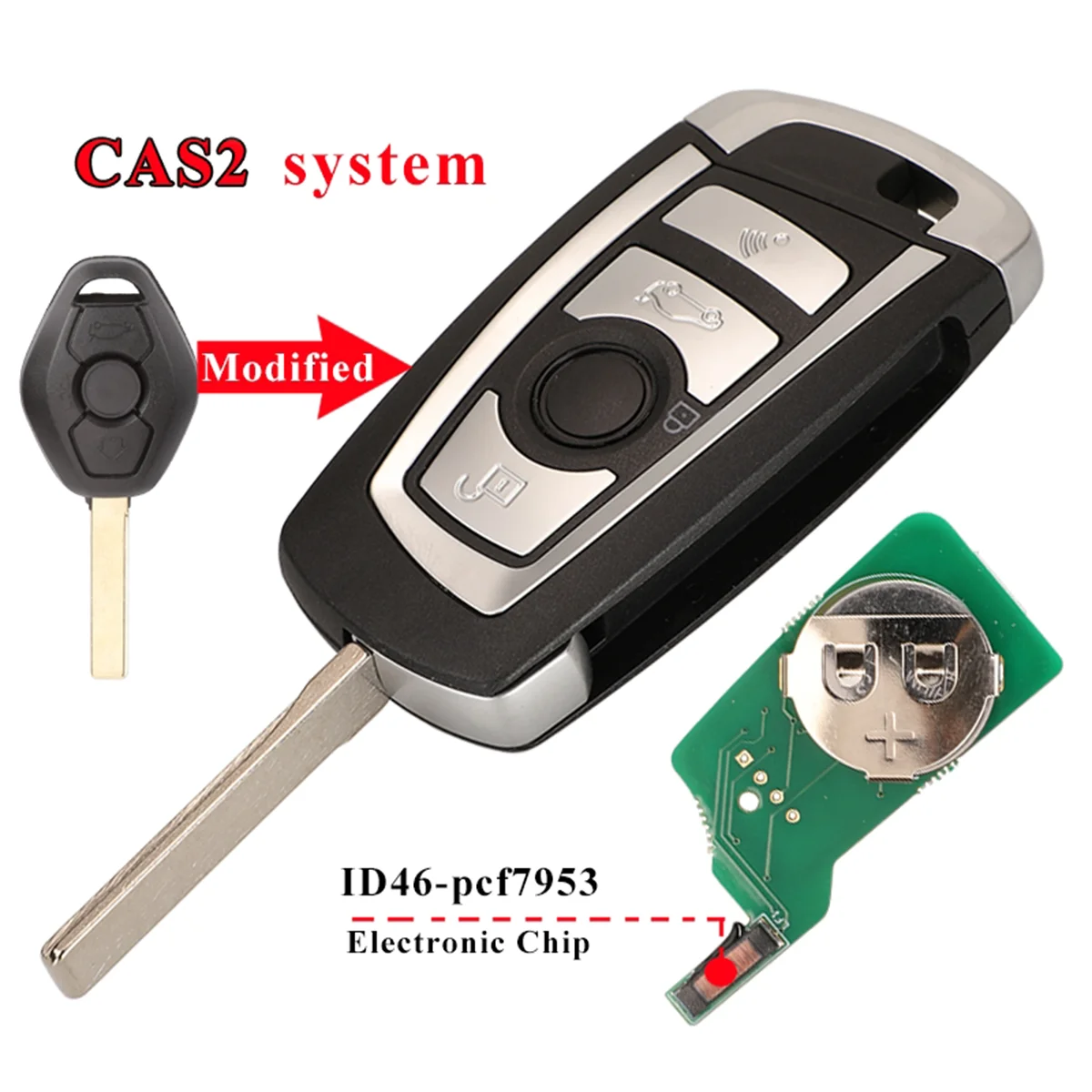 

Intelligent CAS2 Modified Flip Remote Key 315/433/868MHZ ID46-PCF7953 Chip for BMW 3 5 7 E38 E39 E46 M5 X3 X5 E65 4 Button Fob