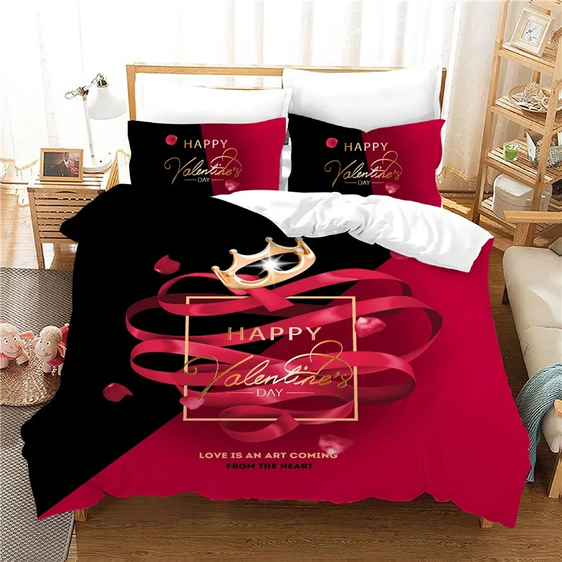 

Bedroom Duvet Cover Sets Print Happy Valentine's Day Bedding Set Holiday Gifts Home Textiles Red Rose Bedclothes Double 200x200