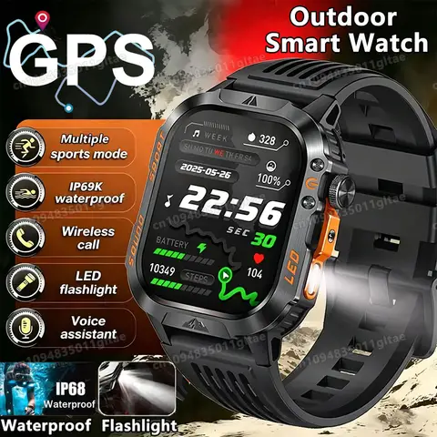 2026 New Military Smart Watch Men 3ATM Outdoor Sports Fitness Tracker Blood Pressure Health Monitor BT Calls GPS Smartwatch HT30