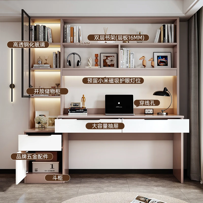 

Solid wood desk bookshelf integrated table student home bedroom medieval computer table 2025 new children's study table