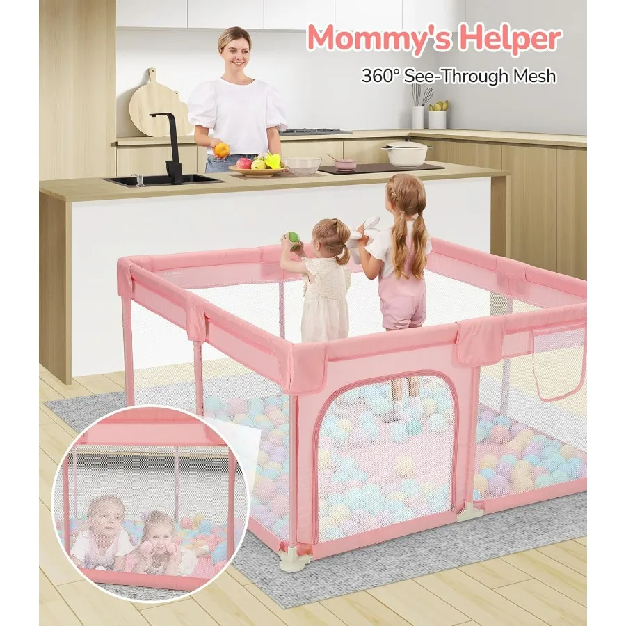 Cercadinho para bebês 50 × 50 canetas de jogo para bebês e crianças, quintal de jogo anticaduta seguro com portões, cerca de bebê com malha respirável interna