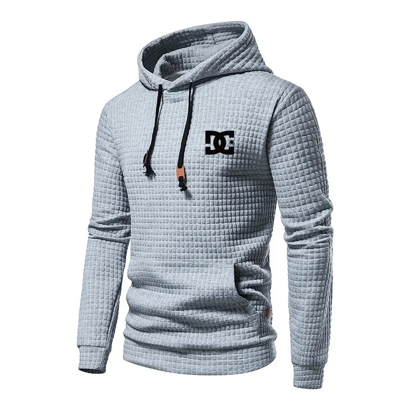 DC Printed Hoodie Men's Casual Pullover Big Pocket Small Grid Jacquard European Large Size Autumn Winter New