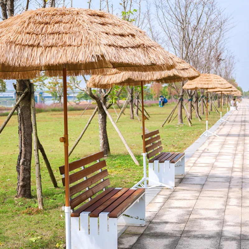Garden Parasols 1.6m Thatch Beach Tropical Raffia Imitation Straw Umbrella & Multi Angle For Beach Bar Terraces Deck Customized