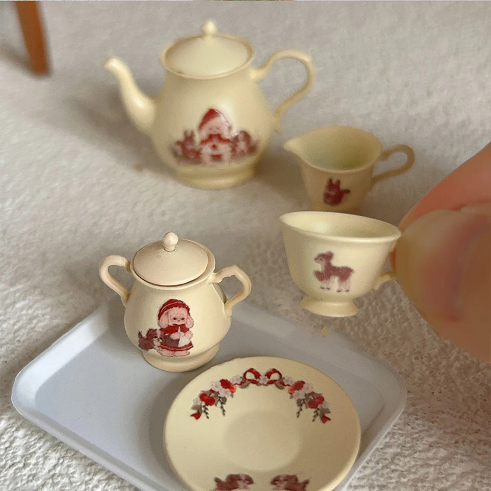 5Pcs 1/12 Dollhouse Miniature Ceramic Teapot Mini Tea Set Model for ob11 bjd Doll House Accessories Decoration