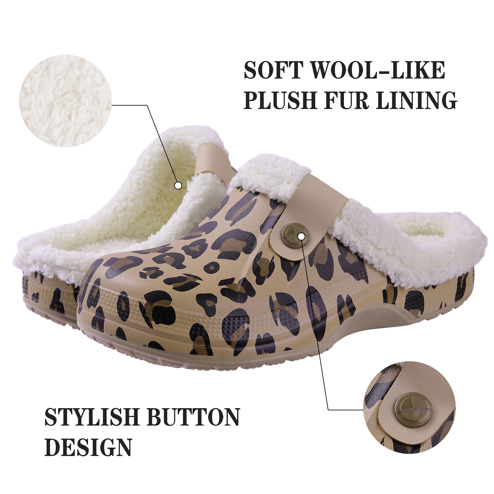 Litfun Female Clogs Couples Home Bedroom Fuzzy Slides Soft Sole Waterproof EVA Plush Slippers Women Warm Slippers Garden Shoes