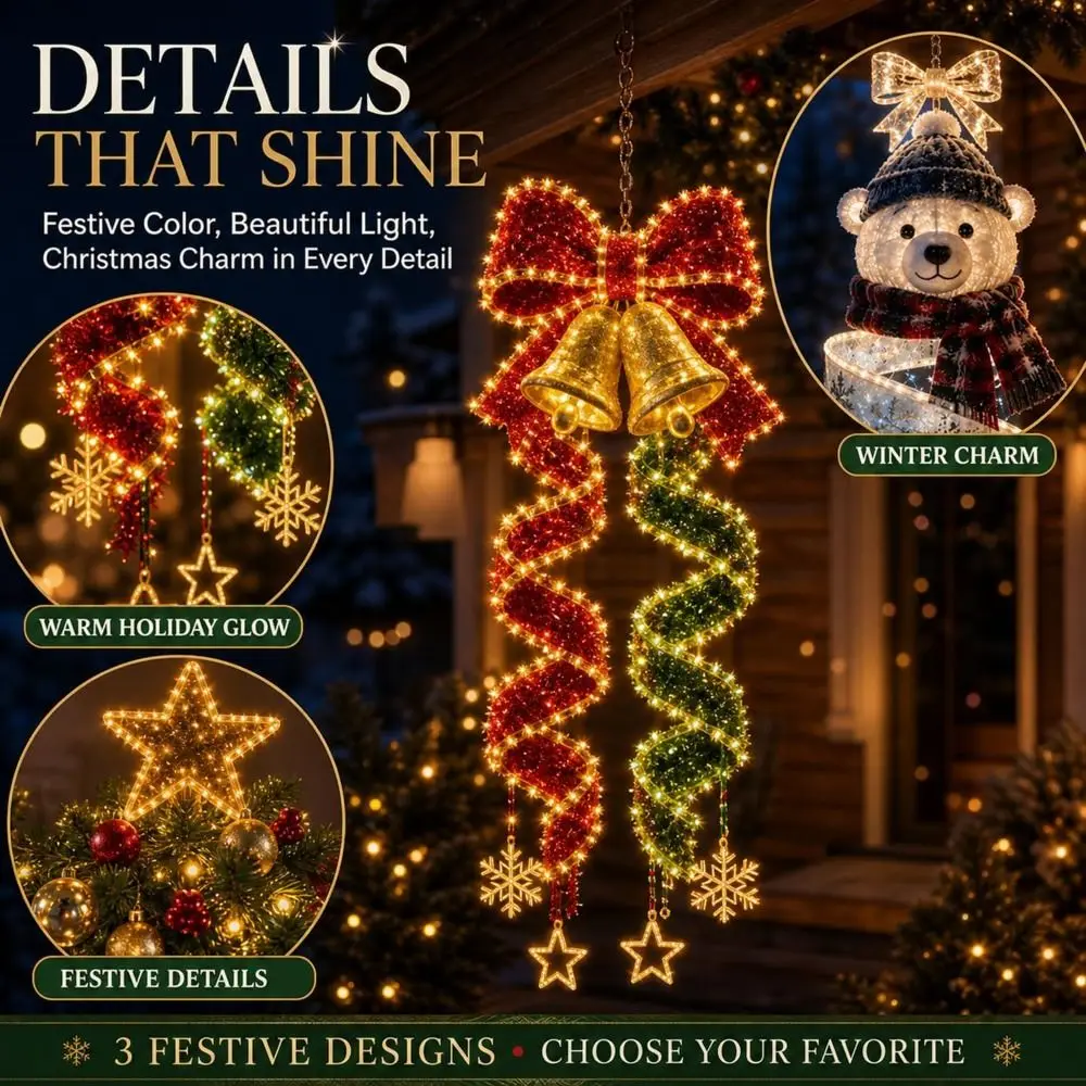 Warm White LED LED Hanging Decoration Spiral Snowman Pattern Lighted Holiday Ornament Christmas Tree Pattern Bow Bell Pattern