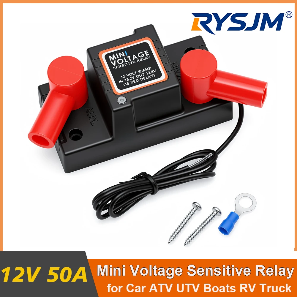 Aislador de Batería Dual de 12V 50A, Relé Sensible, Mini Aislador Inteligente de Voltaje, Impermeable, para Auto, Motocicleta, ATV, UTV, Camper, RV, Yate